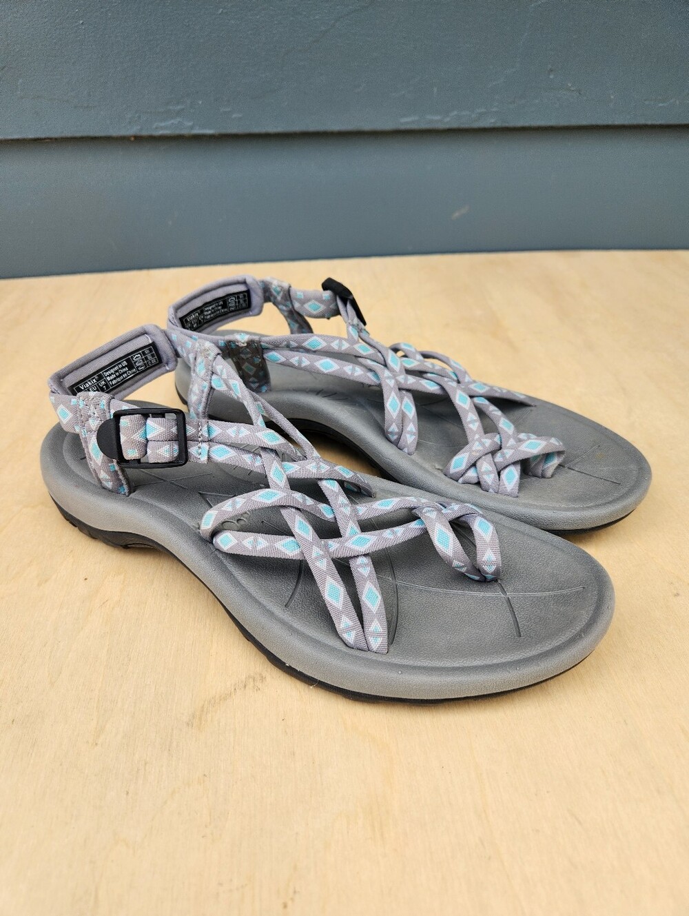 Viakix Womens Gray and Blue Siena Walking Sandals - Size US 9